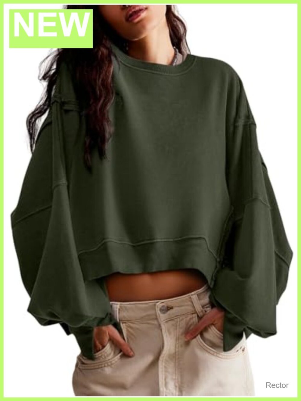 Womens Loose Fit Crop Sweatshirt Crew Neck Pullover Top